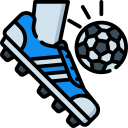 Soccer cleat kicking soccer ball representing football visa application.