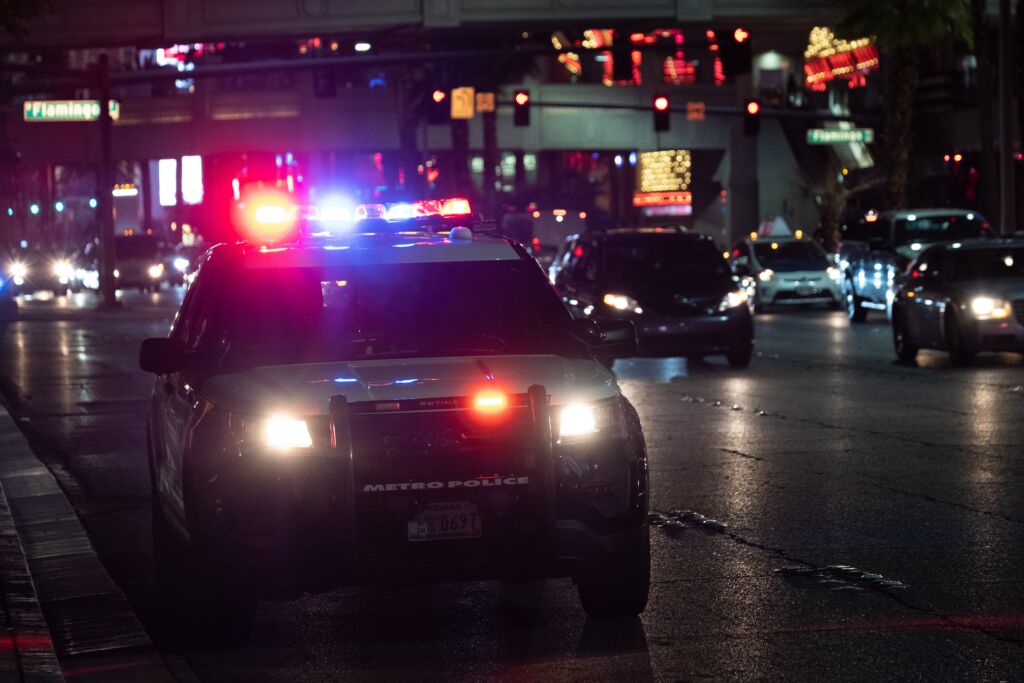 A police vehicle on the way to the scene of a sexual assault.